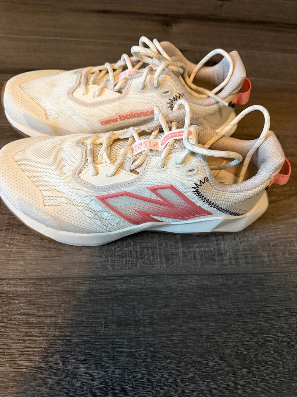 New Balance White and Coral Accent Running Shoes